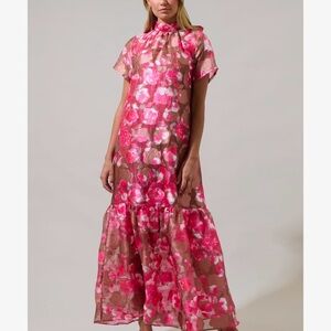 NWT Sugarlips Floral Organza Mockneck Maxi Dress